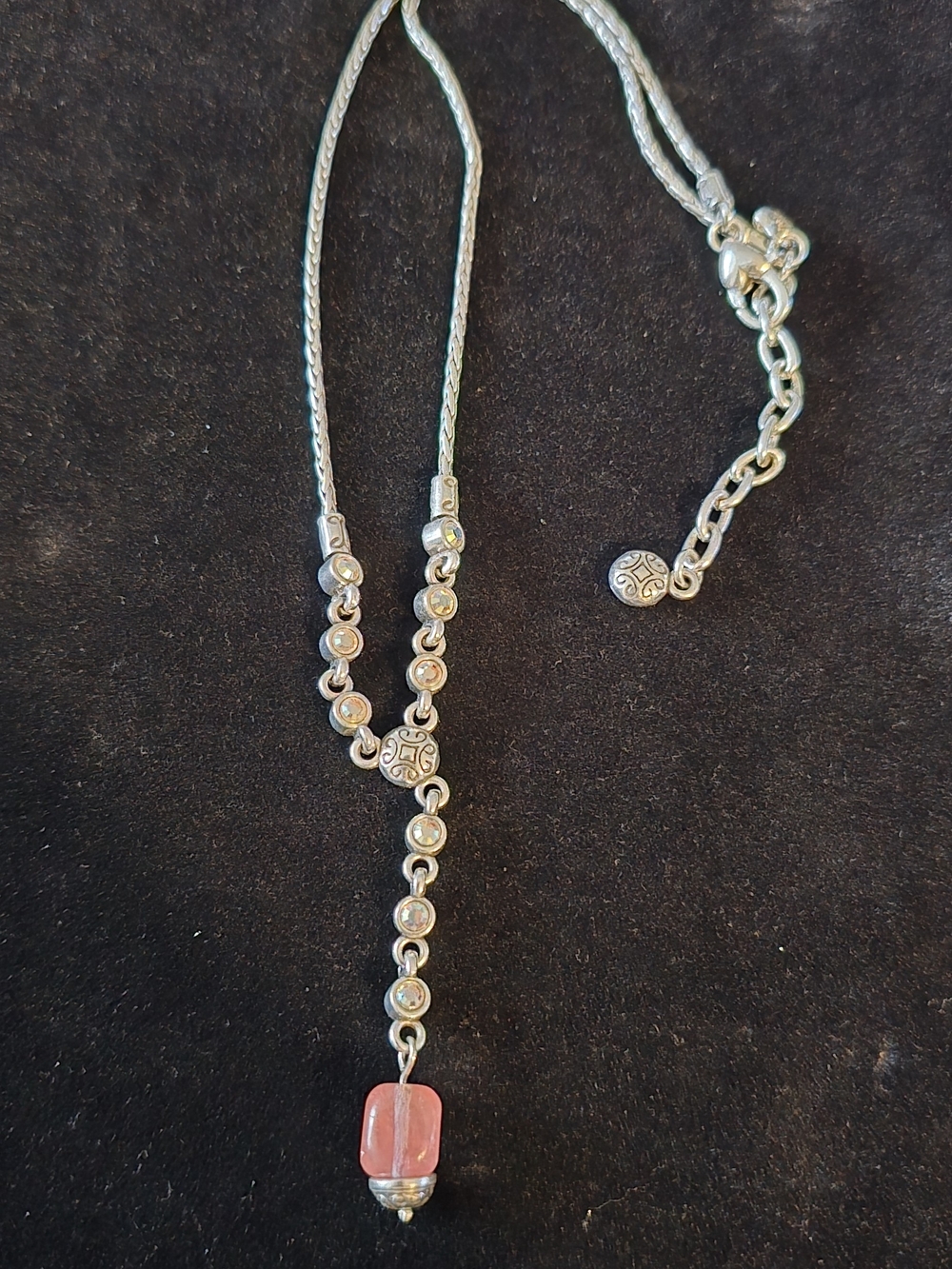 Brighton Silver-Tone Necklace with Pink Pendant Bead